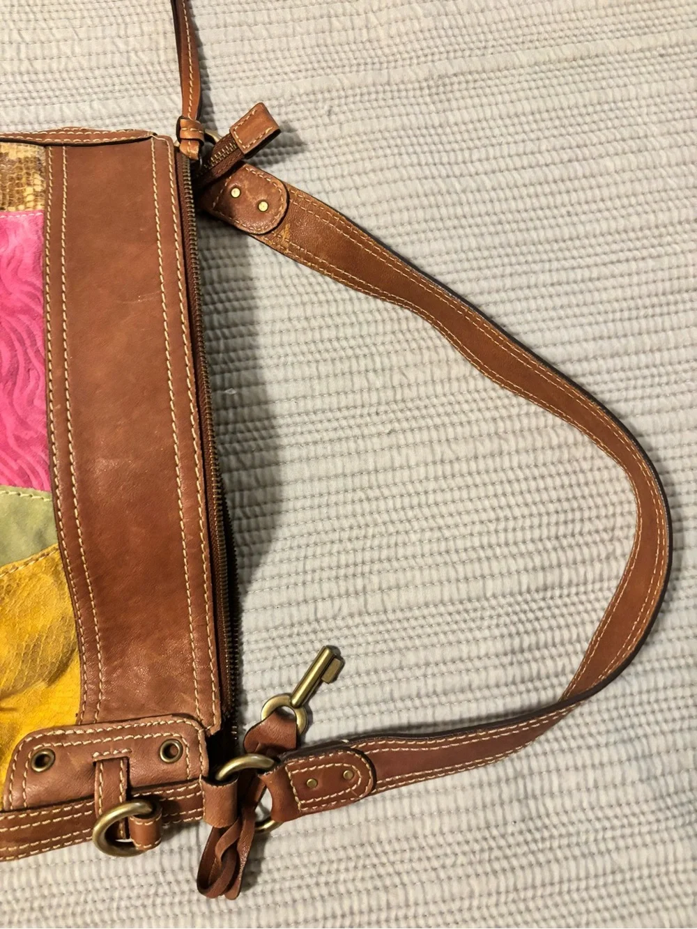 Vintage Fossil Patchwork Leather & Suede Hobo Shoulder Bag